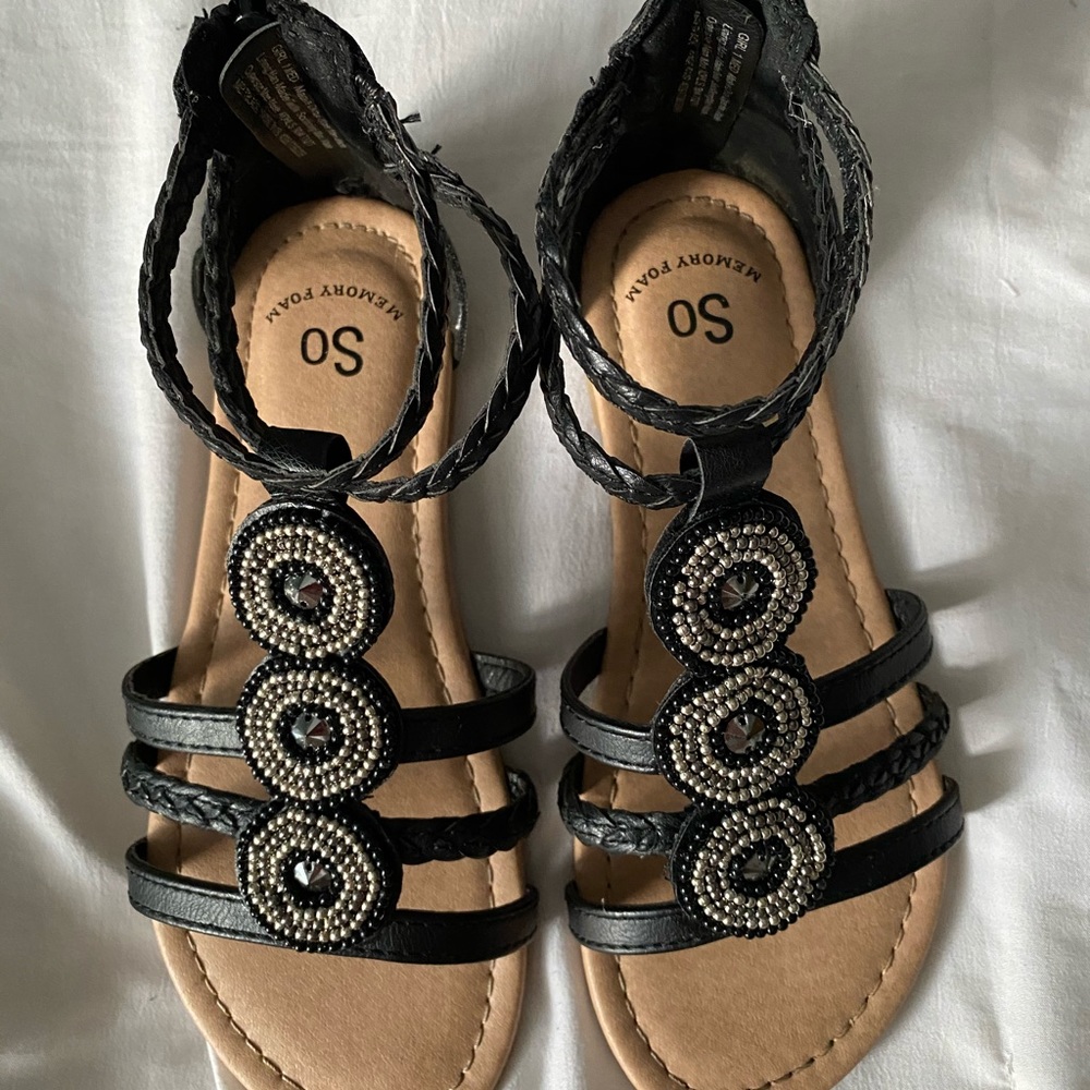 girls size 1 black bejeweled sandals